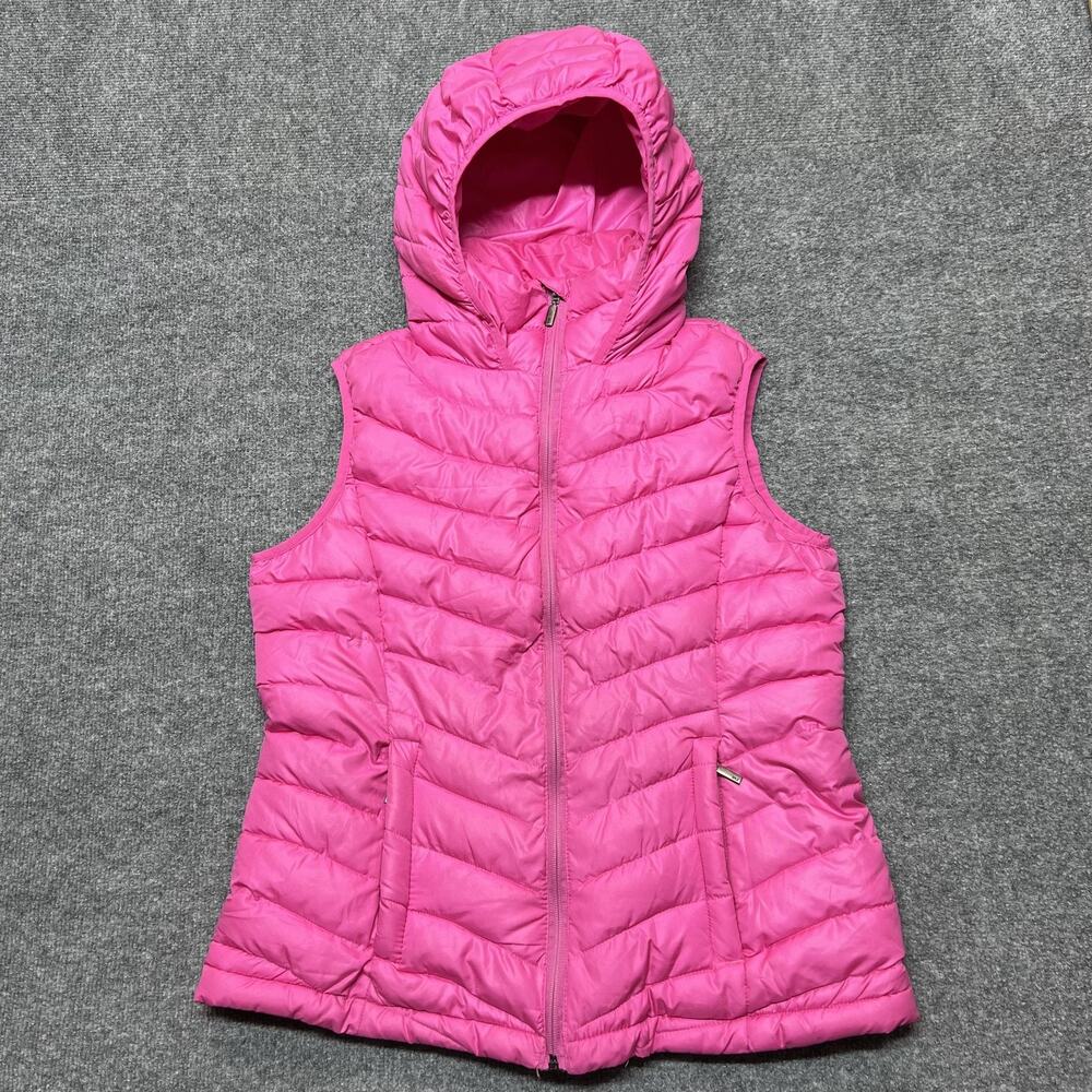 YMI Puffer Vest Juniors Large Pink Hooded Quilted Insulated Lightweight Zip